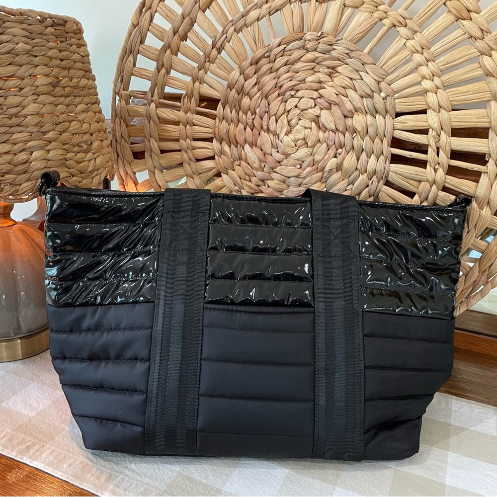 THINK ROYLN Black Tote with Textured Fabric and Dual Straps